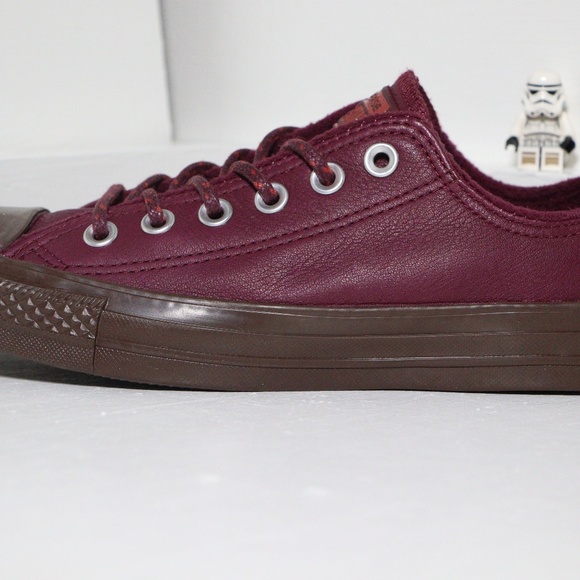 New Burgundy Leather Converse All Star Low Top - Picture 2 of 8